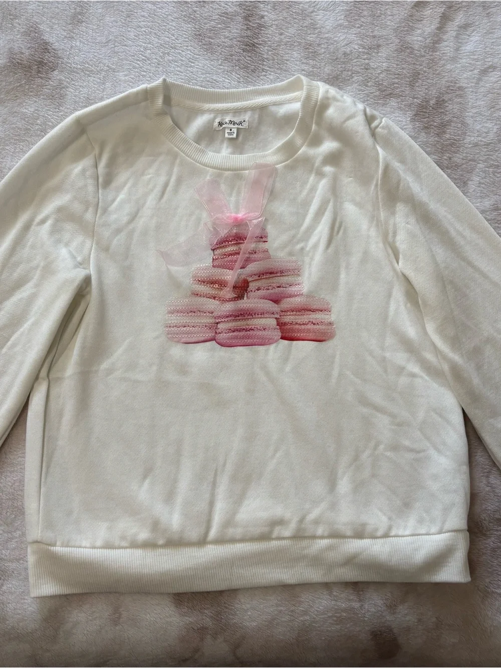 Kate Mack White Sweatshirt with Pink Macaron Stack